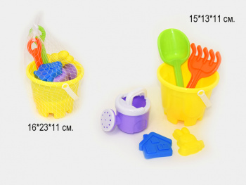 Песочный набор арт. 2029-802 Ведро, лопата, лейка, формочки в сетке Песочный набор арт. 2029-802 Ведро, лопата, лейка, формочки в сетке