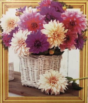 Алмазная мозаика арт. LT0163 Георгины в корзине 5D 50*40, полная выкладка на подрамнике Алмазная мозаика арт. LT0163 Георгины в корзине 5D 50*40, полная выкладка на подрамнике