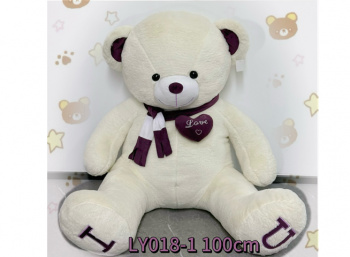 им Медведь арт. LY018-1 Белый с сердцем 100 см в пак._