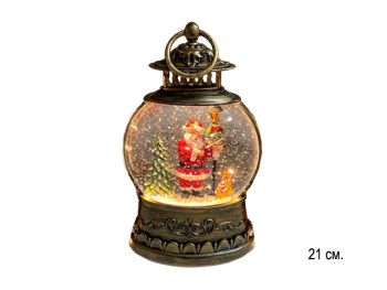 Фонарь Новогодний арт. 9181-2-1-601 "Дед Мороз и собака" свет, музыка, USB в кор.