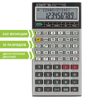 Калькулятор инженерный двухстрочный STAFF STF-169 (143х78 мм), 242 функции, 10+2 разрядов, 250138 Калькулятор инженерный двухстрочный STAFF STF-169 (143х78 мм), 242 функции, 10+2 разрядов, 250138
