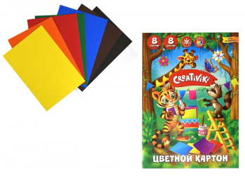 км_Картон цв. арт. КЦ8Л8ЦА5КР немел. Creativiki А5 8 цв. 8 л. 190 г/м2