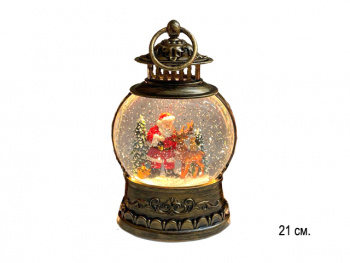 Фонарь Новогодний арт. 9181-2-2-601 "Дед Мороз и олень" свет, музыка, USB в кор.