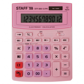 Калькулятор настольный STAFF STF-888-12-PK (200х150 мм) 12 разрядов, двойное питание, РОЗОВЫЙ, 25045 Калькулятор настольный STAFF STF-888-12-PK (200х150 мм) 12 разрядов, двойное питание, РОЗОВЫЙ, 25045