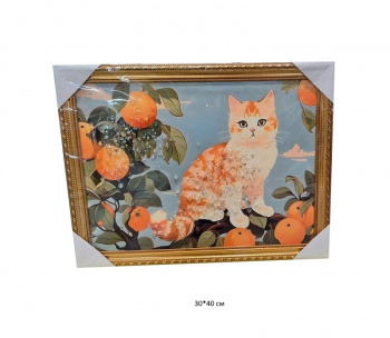 Картина с кристаллами арт. 502828 Апельсиновый кот 30*40 в пак.