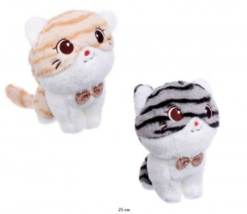 им Кот арт. 90223-14-3 Полосатый цвета микс с бантом-бабочкой 25 см в пак.)