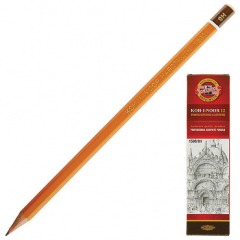 Карандаш чернографитный KOH-I-NOOR 1500, 1 шт., 9H, корпус желтый, заточенный, 150009H01170 Карандаш чернографитный KOH-I-NOOR 1500, 1 шт., 9H, корпус желтый, заточенный, 150009H01170