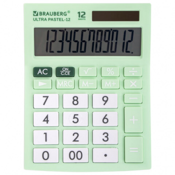 Калькулятор настольный BRAUBERG ULTRA PASTEL-12-LG (192x143 мм), 12 разрядов, двойное питание, МЯТНЫ Калькулятор настольный BRAUBERG ULTRA PASTEL-12-LG (192x143 мм), 12 разрядов, двойное питание, МЯТНЫ