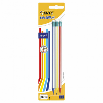 Карандаши чернографитные BIC Evolution "Stripes", НАБОР 3 шт., HB, с ластиком, блистер, 8902781 Карандаши чернографитные BIC Evolution "Stripes", НАБОР 3 шт., HB, с ластиком, блистер, 8902781