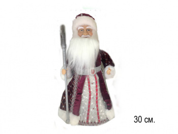 Дед Мороз арт. DA20-12-601 В бордово-серебристой шубке муз. 30 см в кор.