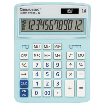 Калькулятор настольный BRAUBERG EXTRA PASTEL-12-LB (206x155 мм), 12 разрядов, двойное питание, ГОЛУБ Калькулятор настольный BRAUBERG EXTRA PASTEL-12-LB (206x155 мм), 12 разрядов, двойное питание, ГОЛУБ
