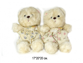 им Медведь арт. 209034 Мохнатый светлый в платье в цветочек 30 см в пак.