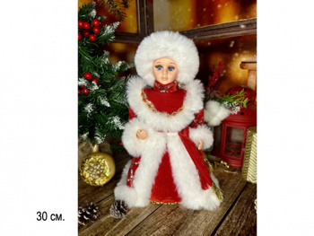 Снегурочка арт. 23B14-12-601 В красно-белой шубке муз. 30 см в кор.