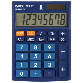 Калькулятор настольный BRAUBERG ULTRA-08-BU, КОМПАКТНЫЙ (154x115 мм), 8 разрядов, двойное питание, С Калькулятор настольный BRAUBERG ULTRA-08-BU, КОМПАКТНЫЙ (154x115 мм), 8 разрядов, двойное питание, С