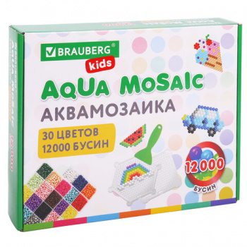Аквамозаика 30 цветов 12000 бусин, с трафаретами, инструментами, аксессуарами, BRAUBERG KIDS, 664917 Аквамозаика 30 цветов 12000 бусин, с трафаретами, инструментами, аксессуарами, BRAUBERG KIDS, 664917