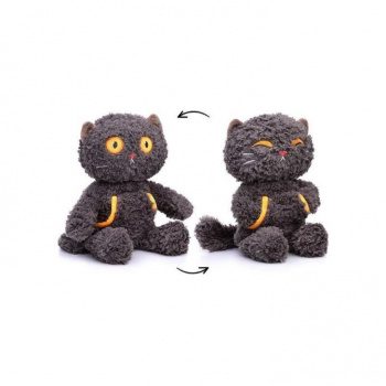 им Кошка арт. 16133-1-209 Черная кучерявая крутит головой с разными лицами в пак.