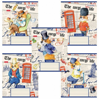 кс_Тетрадь арт. 106544 18 л. HATBER клетка, обложка картон, "Корги_LIFE" 5 видов в спайке, 18Т5В1