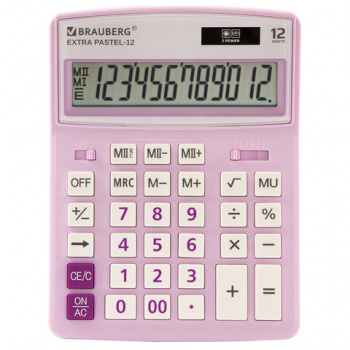 Калькулятор настольный BRAUBERG EXTRA PASTEL-12-PR (206x155 мм), 12 разрядов, двойное питание, СИРЕН Калькулятор настольный BRAUBERG EXTRA PASTEL-12-PR (206x155 мм), 12 разрядов, двойное питание, СИРЕН