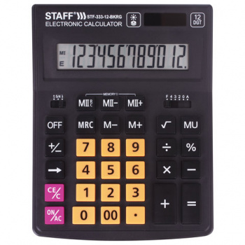 Калькулятор настольный STAFF PLUS STF-333-BKRG (200x154 мм) 12 разрядов, ЧЕРНО-ОРАНЖЕВЫЙ, 250460 Калькулятор настольный STAFF PLUS STF-333-BKRG (200x154 мм) 12 разрядов, ЧЕРНО-ОРАНЖЕВЫЙ, 250460