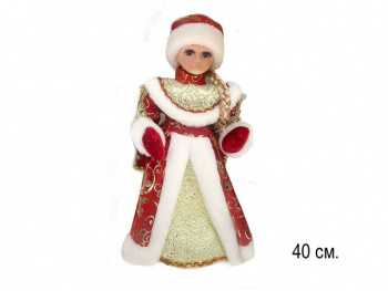 Снегурочка арт. DB55-16-601 В красно-золотистой шубке муз. 40 см в кор.