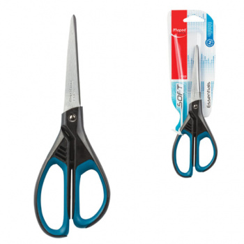 Ножницы MAPED (Франция) "Essentials Soft", 210 мм, прорезиненные ручки, черно-синие, европодвес, 468