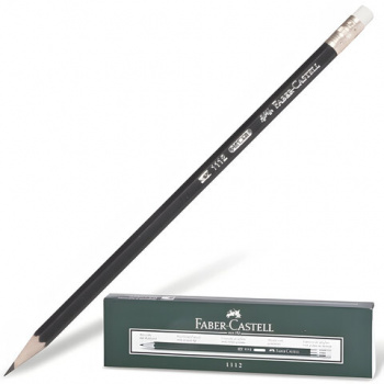 Карандаш чернографитный FABER-CASTELL, 1 шт., "1112", НВ, с ластиком, корпус черный, 111200 Карандаш чернографитный FABER-CASTELL, 1 шт., "1112", НВ, с ластиком, корпус черный, 111200