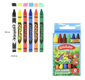 км_Набор воск. каранд. арт. КВ06КР Creativiki 6 цв. круглые 8 мм