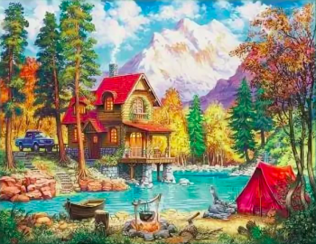 Алмазная мозайка арт. HWA3544 Домик у озера , 40*50, полная выкладка на подрамнике Алмазная мозайка арт. HWA3544 Домик у озера , 40*50, полная выкладка на подрамнике