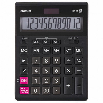 Калькулятор настольный CASIO GR-12-W (209х155 мм), 12 разрядов, двойное питание, черный, европодвес,