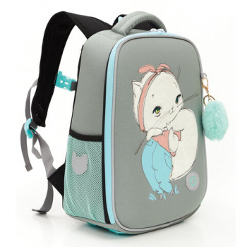 Ранец GRIZZLY анатомическая спинка, облегченный, для девочек, WHITE CAT, 37х26х16 см,, RAw-396-4/2 Ранец GRIZZLY анатомическая спинка, облегченный, для девочек, WHITE CAT, 37х26х16 см,, RAw-396-4/2
