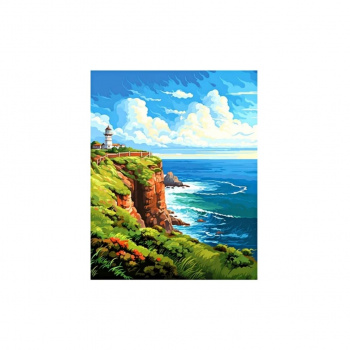 Алмазная мозаика арт. HWB2889 Маяк на скалистом берегу 30*40 полная выкладка на подрамнике