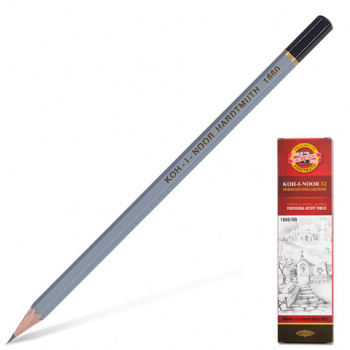 Карандаш чернографитный KOH-I-NOOR 1860, 1 шт., НB, корпус серый, 18600HB00104 Карандаш чернографитный KOH-I-NOOR 1860, 1 шт., НB, корпус серый, 18600HB00104