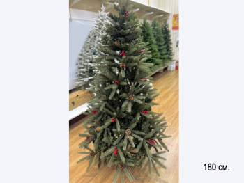 Елка 180 см арт. 2028-601-180 Зеленая №7 литье с пвх шишки, ягоды круглые иголки в кор.