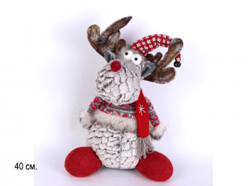 им Олень арт. L1017-601 В красных сапожках, клетчатом колпаке 40 см в пак.