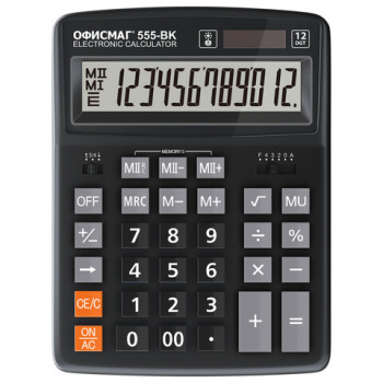 Калькулятор настольный ОФИСМАГ 12-BK (206x155мм), 12 разрядов, дв.питание, ЧЕРНЫЙ, 271729 Калькулятор настольный ОФИСМАГ 12-BK (206x155мм), 12 разрядов, дв.питание, ЧЕРНЫЙ, 271729