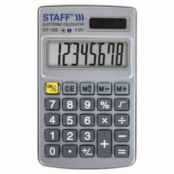 Калькулятор карманный металлический STAFF STF-1008 (103х62 мм), 8 разрядов, двойное питание, 250115 Калькулятор карманный металлический STAFF STF-1008 (103х62 мм), 8 разрядов, двойное питание, 250115