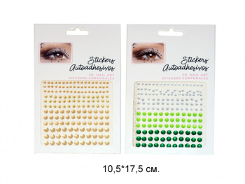 Наклейки для лица арт. 709024 Стразы зеленые форма в ассортименте на листе