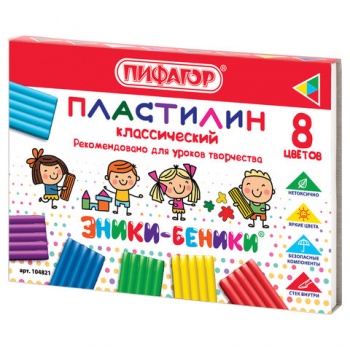 кс_Пластилин арт.104821 ПИФАГОР "ЭНИКИ-БЕНИКИ",8 цветов,120г,со стеком,картонная упаковка кс_Пластилин арт.104821 ПИФАГОР "ЭНИКИ-БЕНИКИ",8 цветов,120г,со стеком,картонная упаковка