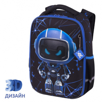 Ранец BRAUBERG LIGHT, 1 отделение, с брелоком, "Evil robot", 3D-панель, 36х26х13 см, 272028