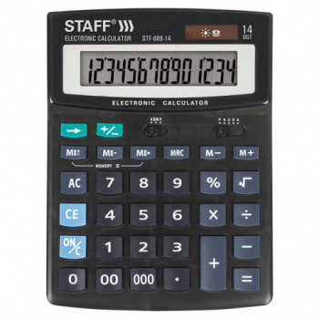 Калькулятор настольный STAFF STF-888-14 (200х150 мм), 14 разрядов, двойное питание, 250182 Калькулятор настольный STAFF STF-888-14 (200х150 мм), 14 разрядов, двойное питание, 250182