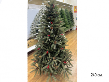 Елка 240 см арт. 2028-601-240 Зеленая №7 литье с пвх шишки, ягоды круглые иголки в кор.
