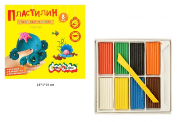 км_Пластилин мягкий арт. ПКМ08-П Каляка-Маляка ДЛЯ ДЕТСКОГО ТВОРЧЕСТВА 8 цв. 120 г ассорти со стеком