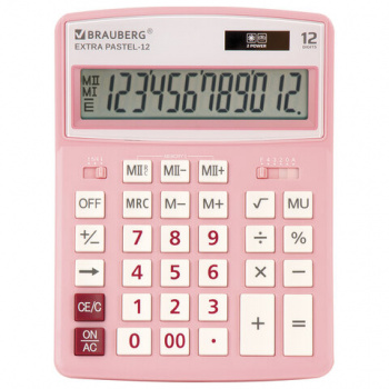 Калькулятор настольный BRAUBERG EXTRA PASTEL-12-PK (206x155 мм), 12 разрядов, двойное питание, РОЗОВ Калькулятор настольный BRAUBERG EXTRA PASTEL-12-PK (206x155 мм), 12 разрядов, двойное питание, РОЗОВ