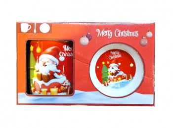 Подарочный набор арт. Q45B-502 Чайная пара с ложкой "Дед Мороз" керамика в кор.