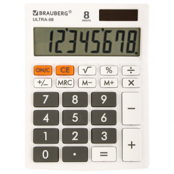 Калькулятор настольный BRAUBERG ULTRA-08-WT, КОМПАКТНЫЙ (154x115 мм), 8 разрядов, двойное питание, Б Калькулятор настольный BRAUBERG ULTRA-08-WT, КОМПАКТНЫЙ (154x115 мм), 8 разрядов, двойное питание, Б