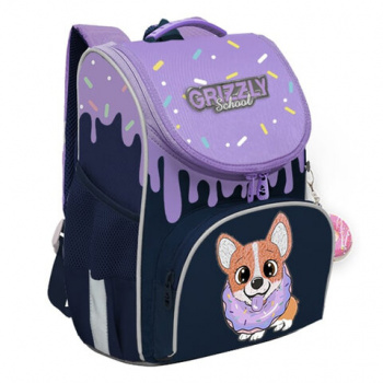 Ранец GRIZZLY анатомическая спинка, с мешком для обуви, для девочек, "CORGI", 33х25х13 см, RAm-384-3 Ранец GRIZZLY анатомическая спинка, с мешком для обуви, для девочек, "CORGI", 33х25х13 см, RAm-384-3