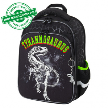 Ранец BRAUBERG QUADRO, 3 отделения, с брелком, "Tyrannosaur", светящийся рисунок, 37х28х18 см, 27202 Ранец BRAUBERG QUADRO, 3 отделения, с брелком, "Tyrannosaur", светящийся рисунок, 37х28х18 см, 27202