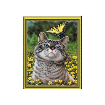 Алмазная мозаика арт. GLE74655 Кот с бабочкой 40*50 полная выкладка на подрамнике Алмазная мозаика арт. GLE74655 Кот с бабочкой 40*50 полная выкладка на подрамнике