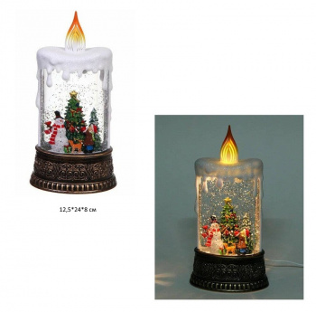 Фонарь Новогодний арт. 23016B-502 "Снеговик и мальчик" свет, музыка, USB в кор.