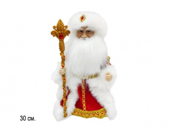 Дед Мороз арт. 23A14-12-601 В красно-белой шубке муз. 30 см в пак.